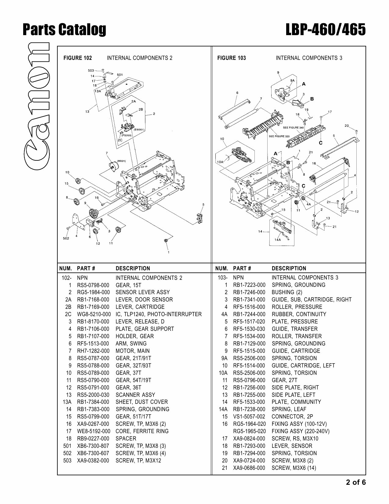 Canon imageCLASS LBP-460 465 Parts Catalog Manual-2